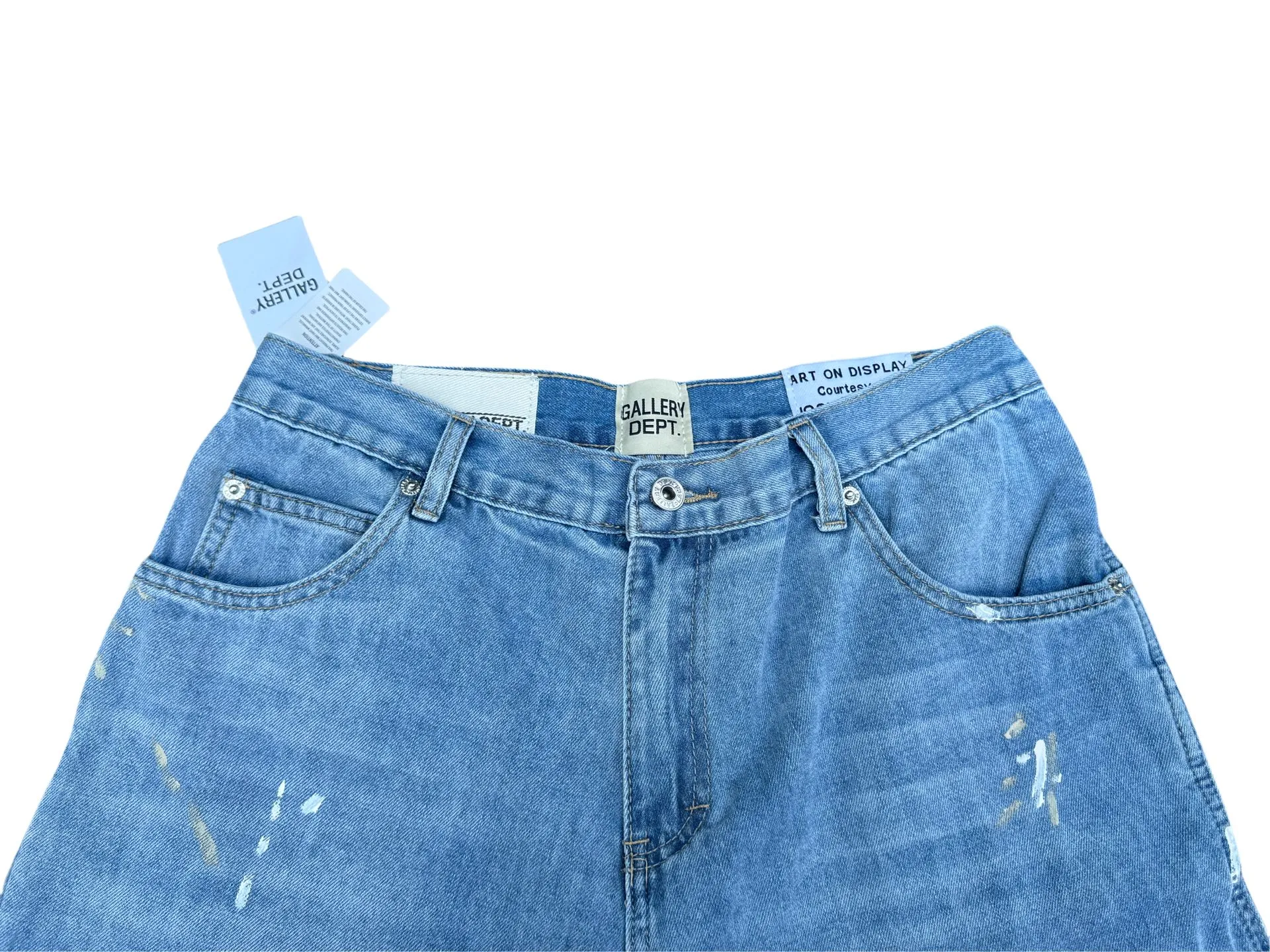 P200💰GD098 GALLERY DEPT splashing ink and paint destroying the edges, retro washed and distressed high street logging workwear denim shorts Workmanship: original accessories Customized original Logo buttons YKK zippers 6 complete labels Original hang tag Color: blue Size: S-XXL (28 30 32 34 36)